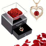 Necklace With Rose Flower Gift Box